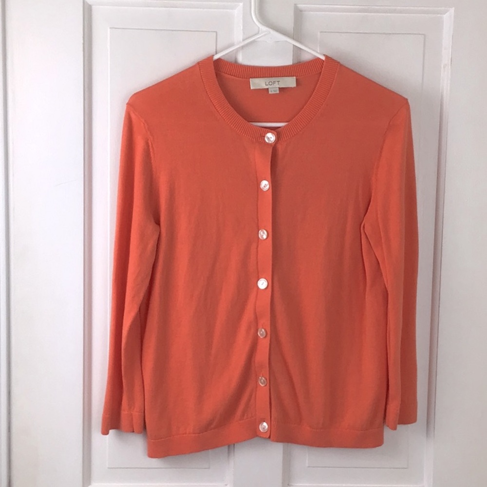 100% Cotton Button-down Cardigan Coral Loft Size S